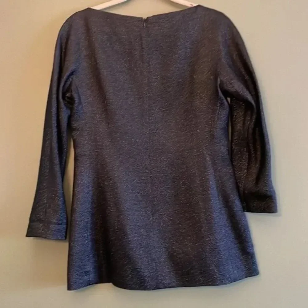 Michael Kors ITALY Metallic Black Silk Wool Pockets Tunic Top Sz 10 Quiet Luxury